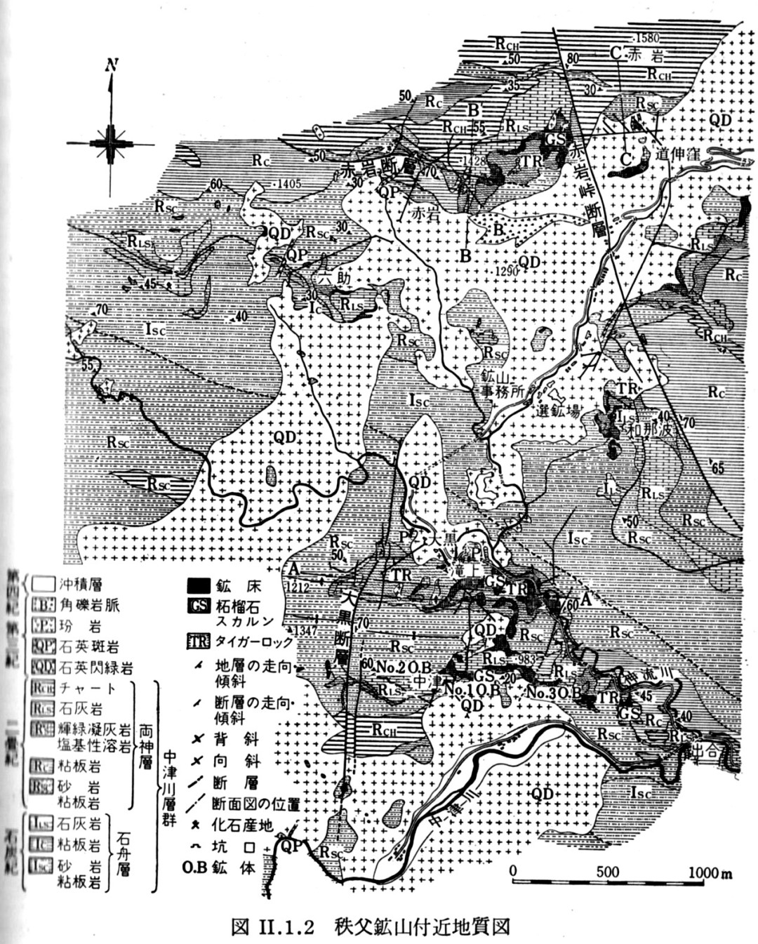 秩父鉱山周辺の地質図