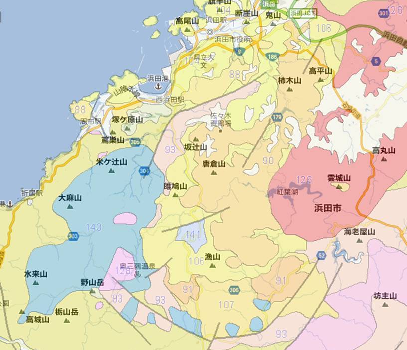 島根県浜田付近の地質図