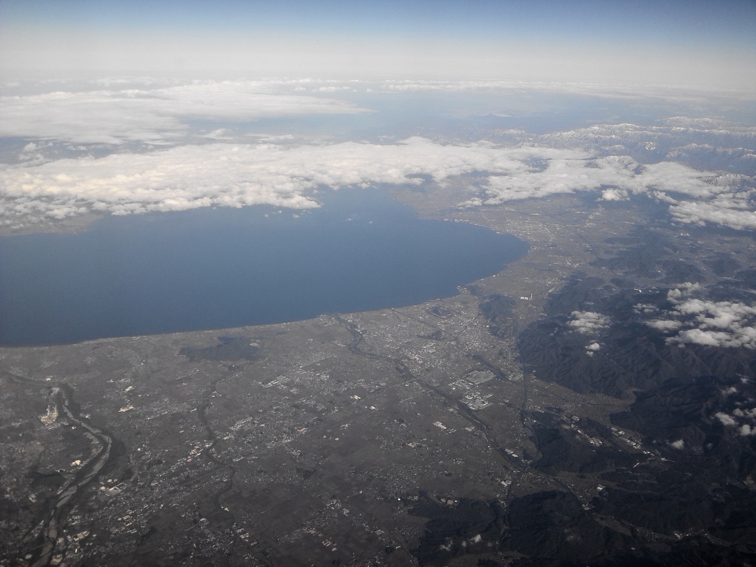 空から日本を見てみよう！羽田→熊本　琵琶湖の航空写真