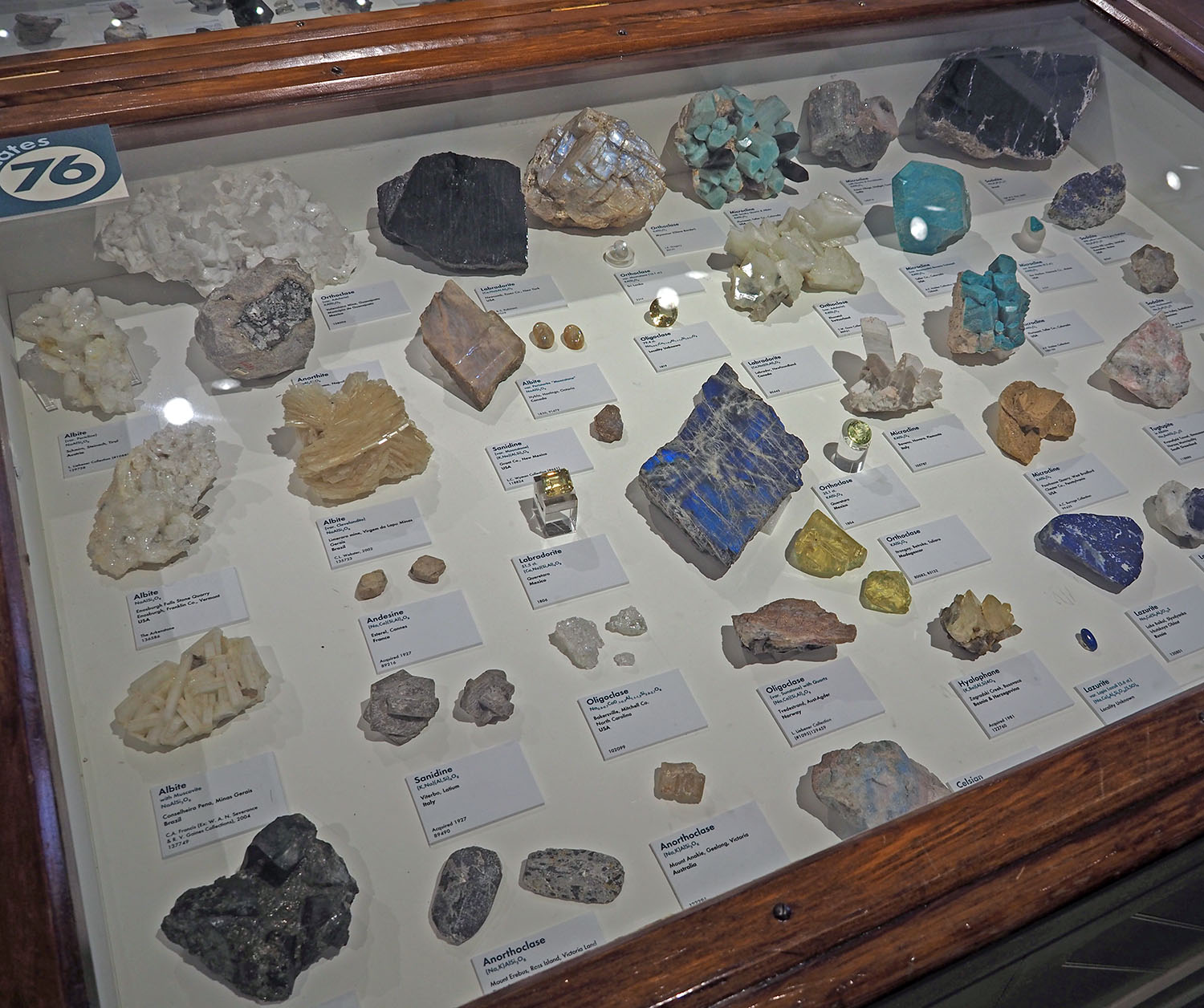 博物館に展示される様々な種類の長石(ハーバード大学博物館)